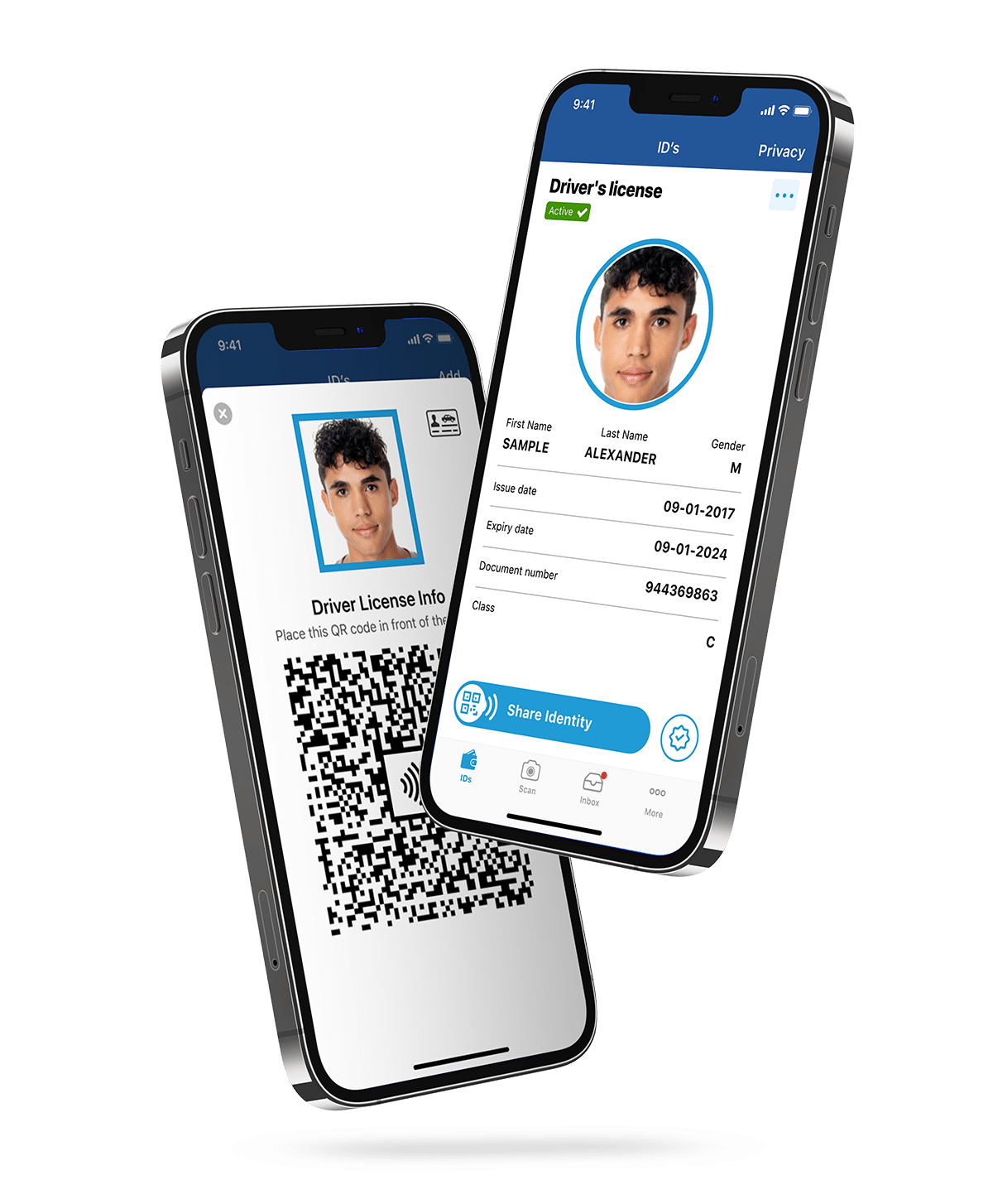 Two phones showing the mobile ID app.